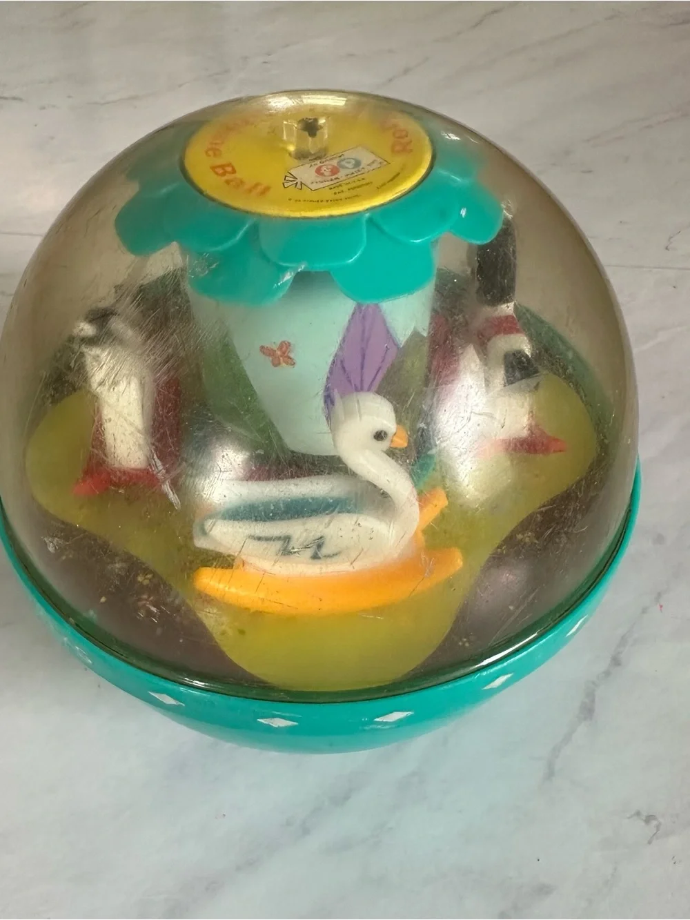 Vintage 1966 Fisher-Price Roly Poly Chime Ball Baby Musical Rolling Toy 165 swan